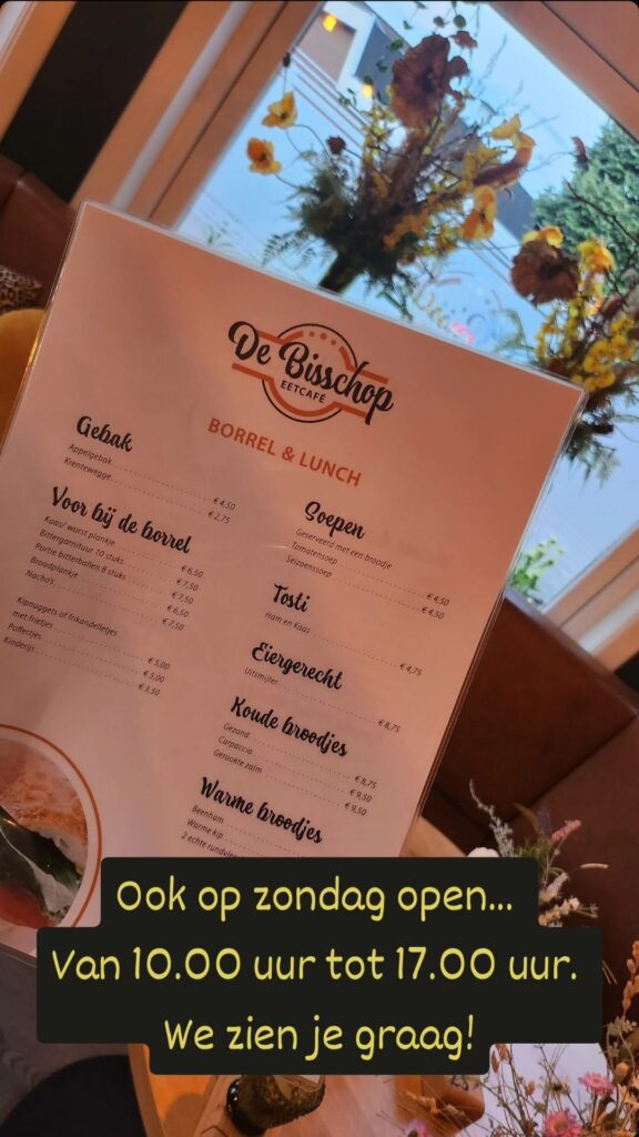 Eetcafé De Bisschop ook op zondag geopend!